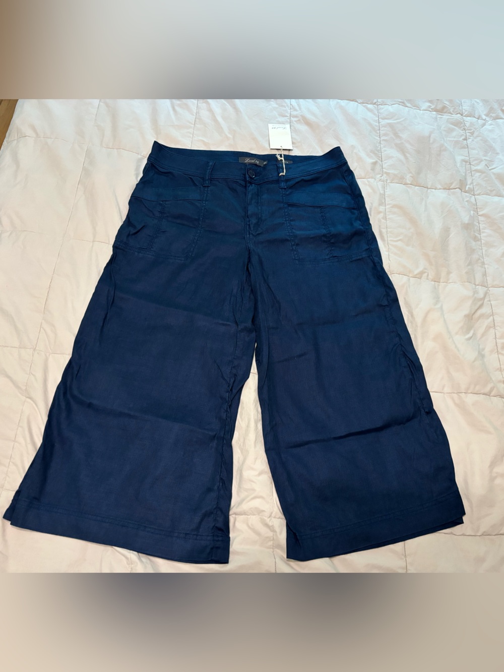 NWT Level 99 Navy Linen Blend Cropped Pants 32 petite